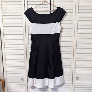 Kate Spade 'Adette' Black & White Colorblock Sateen Fit & Flare Dress